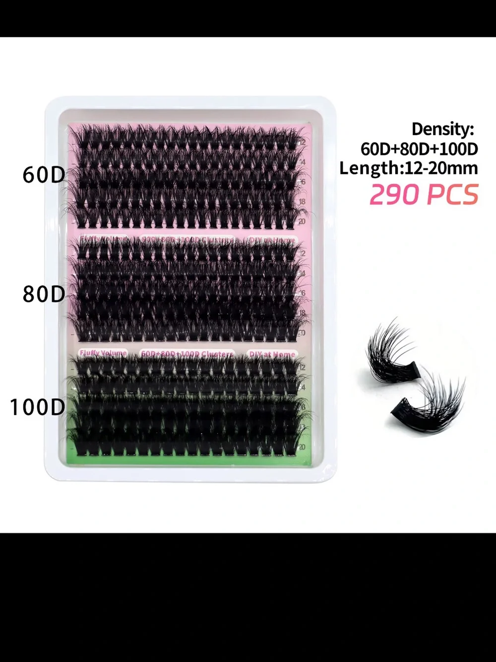 3D Fluffy Cluster Lash Set with Pink Adhesive & Applicator - Black